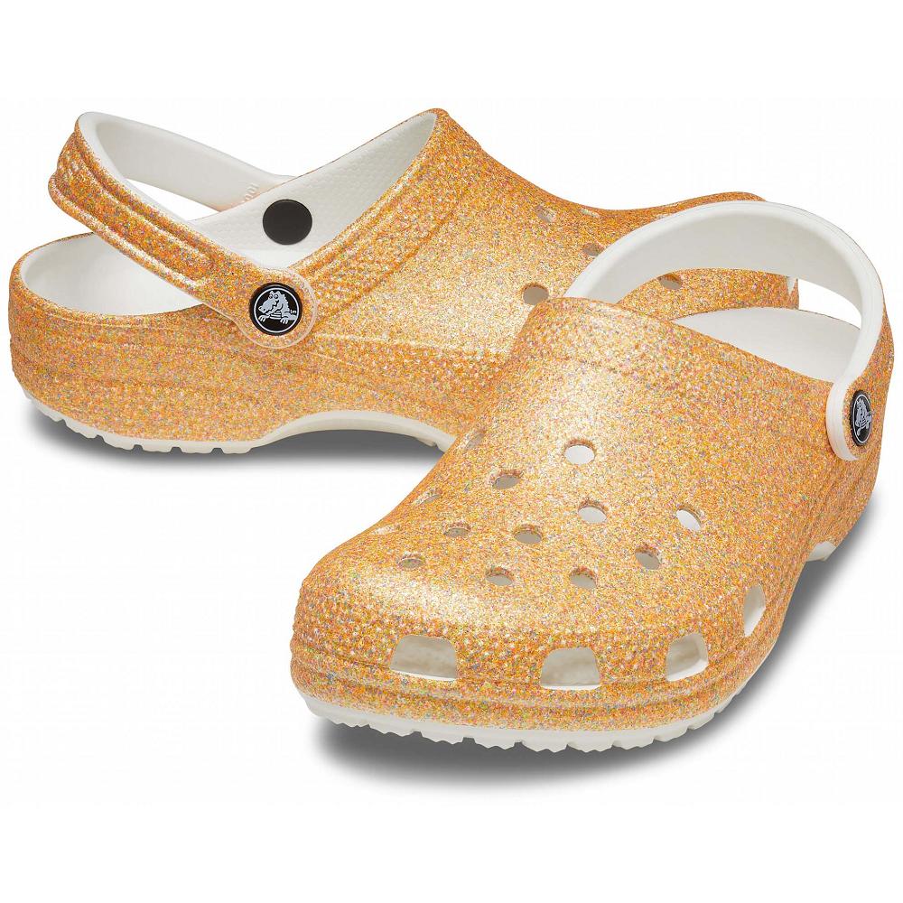 Orange / Gold Women's Crocs Classic Glitter Clogs | NZ 0124ZUTG